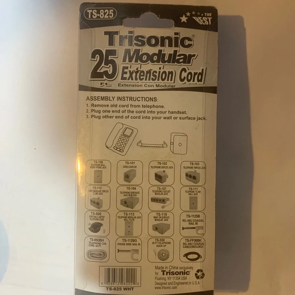 Brand new: Trisonic Telephone Phone Extension Cord Cable Line Wire, 25 feet